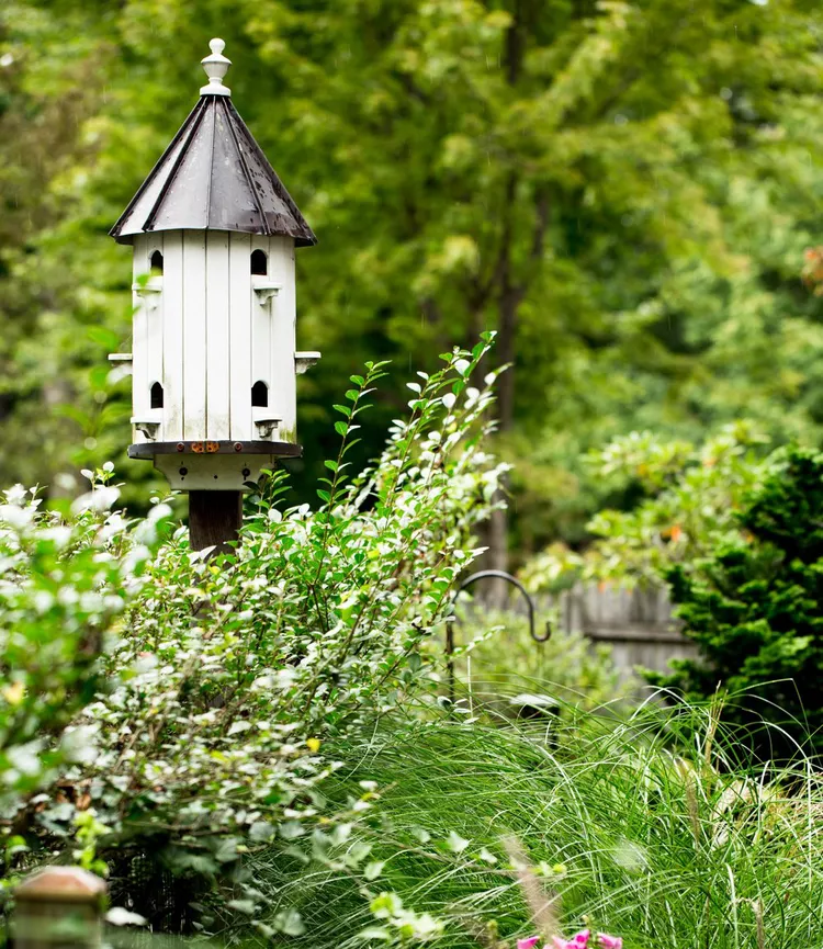 Bucolic Flower Garden with Birdhouses