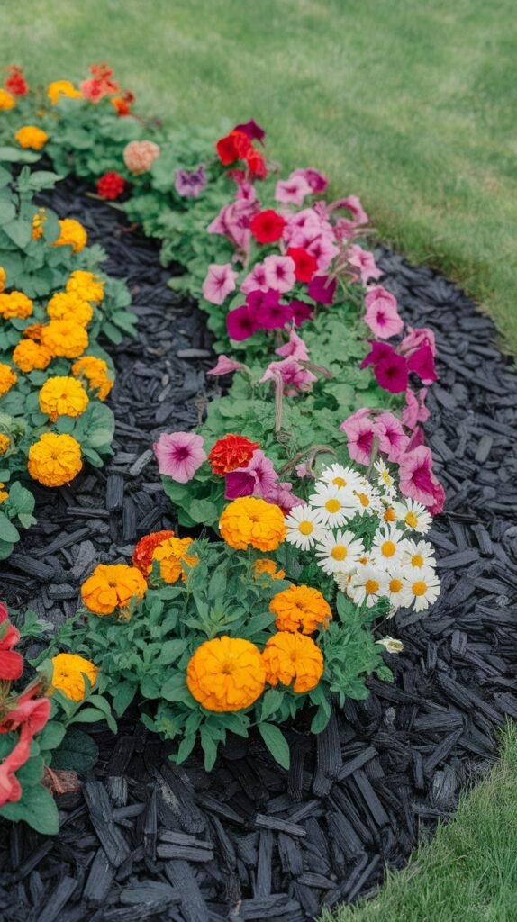 Black Mulch With Colorful Blooms