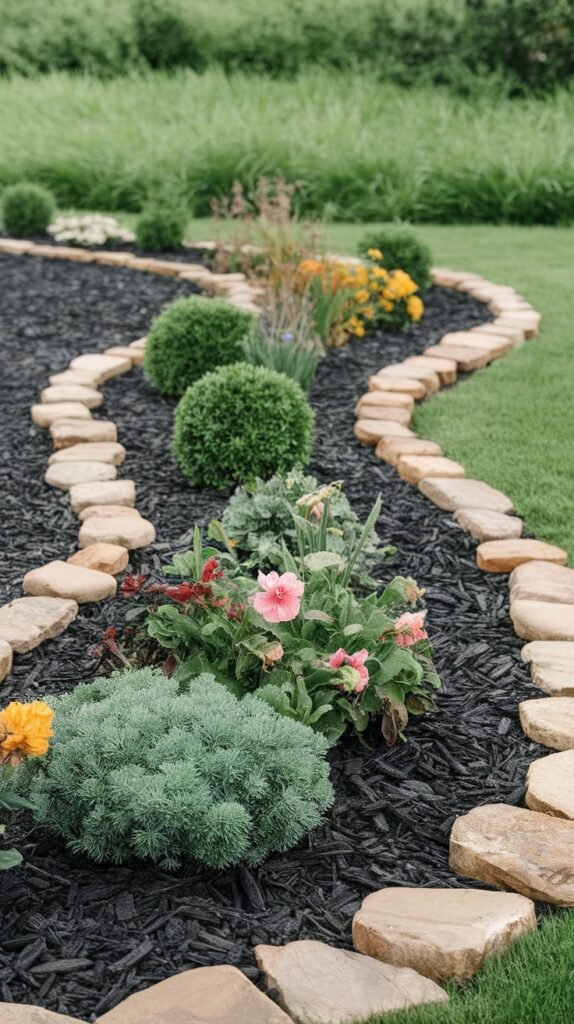 Curved Garden Bed With Mulch